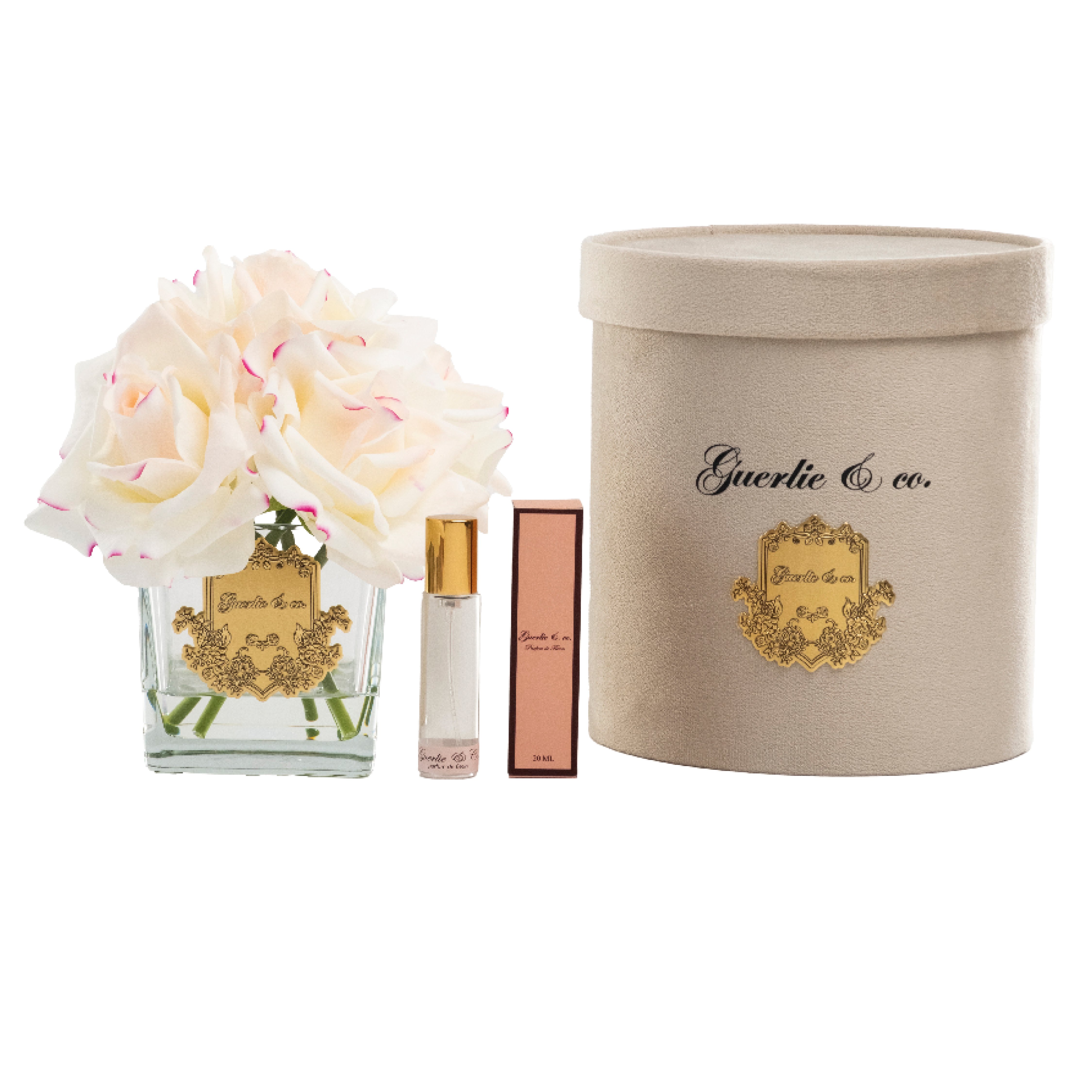 Guerlie&co. Krem Pembe 5 Gül Kare Cam Gold