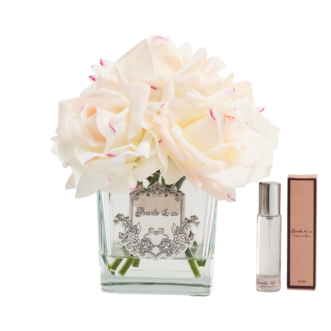 Guerlie&co. Cream Pink 4 Roses Square Glass Silver