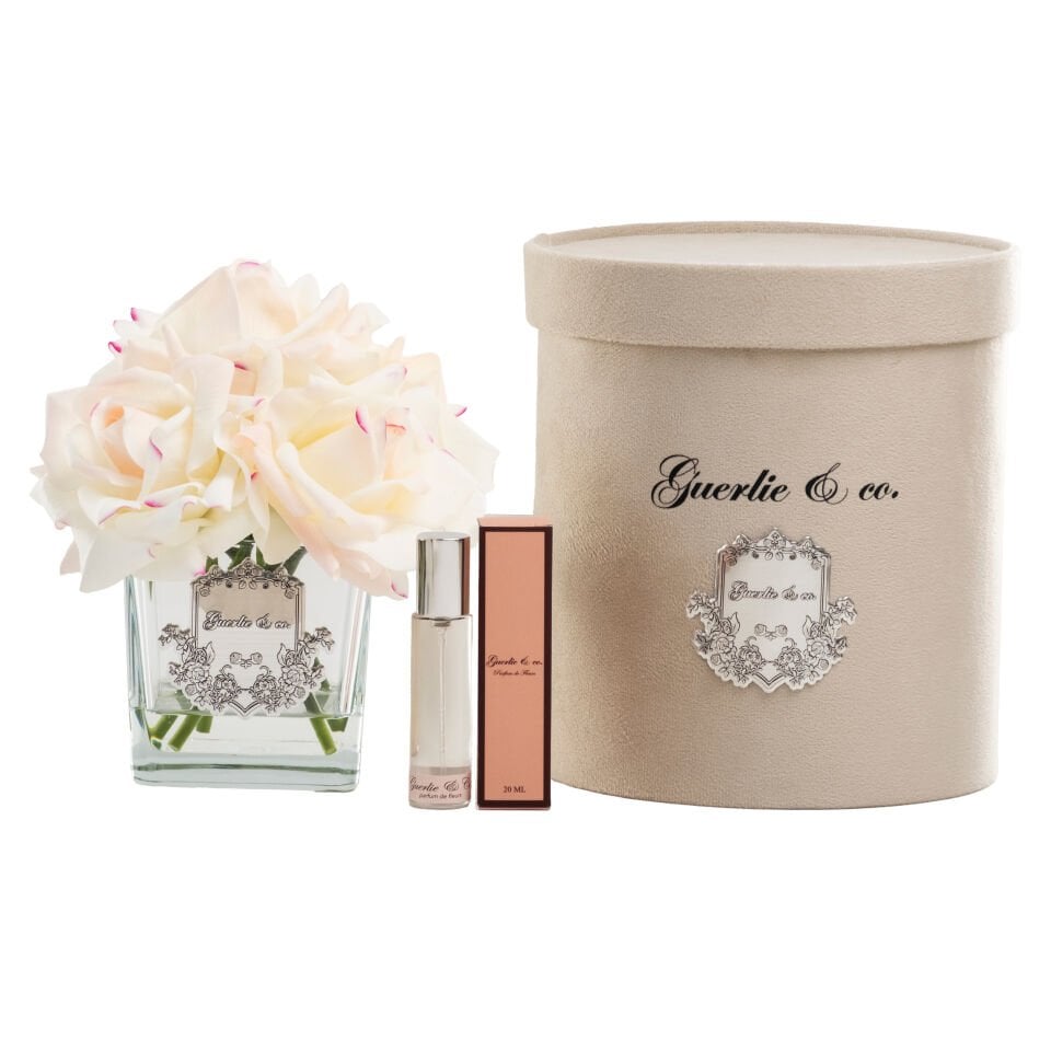 Guerlie&co. Cream Pink 4 Roses Square Glass Silver