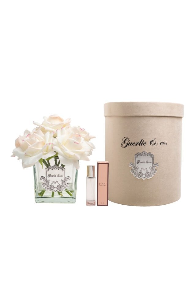 Guerlie&co. Krem Pembe 7 Gül Kare Cam Gümüş