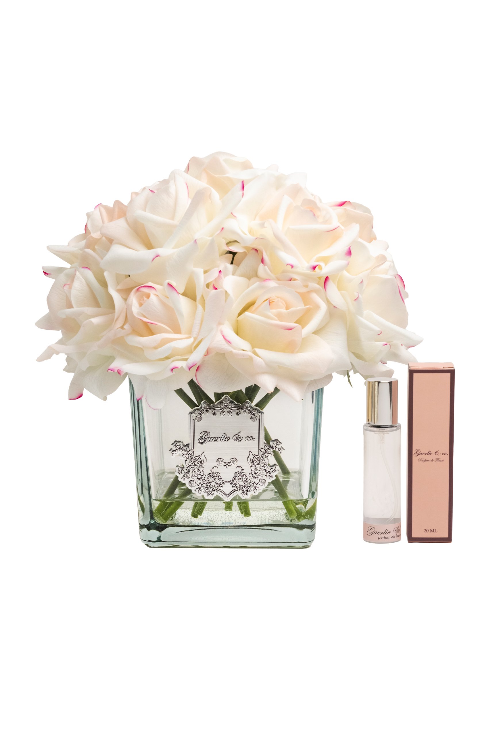 Krem Pembe 15 Gül Kare Cam Gümüş