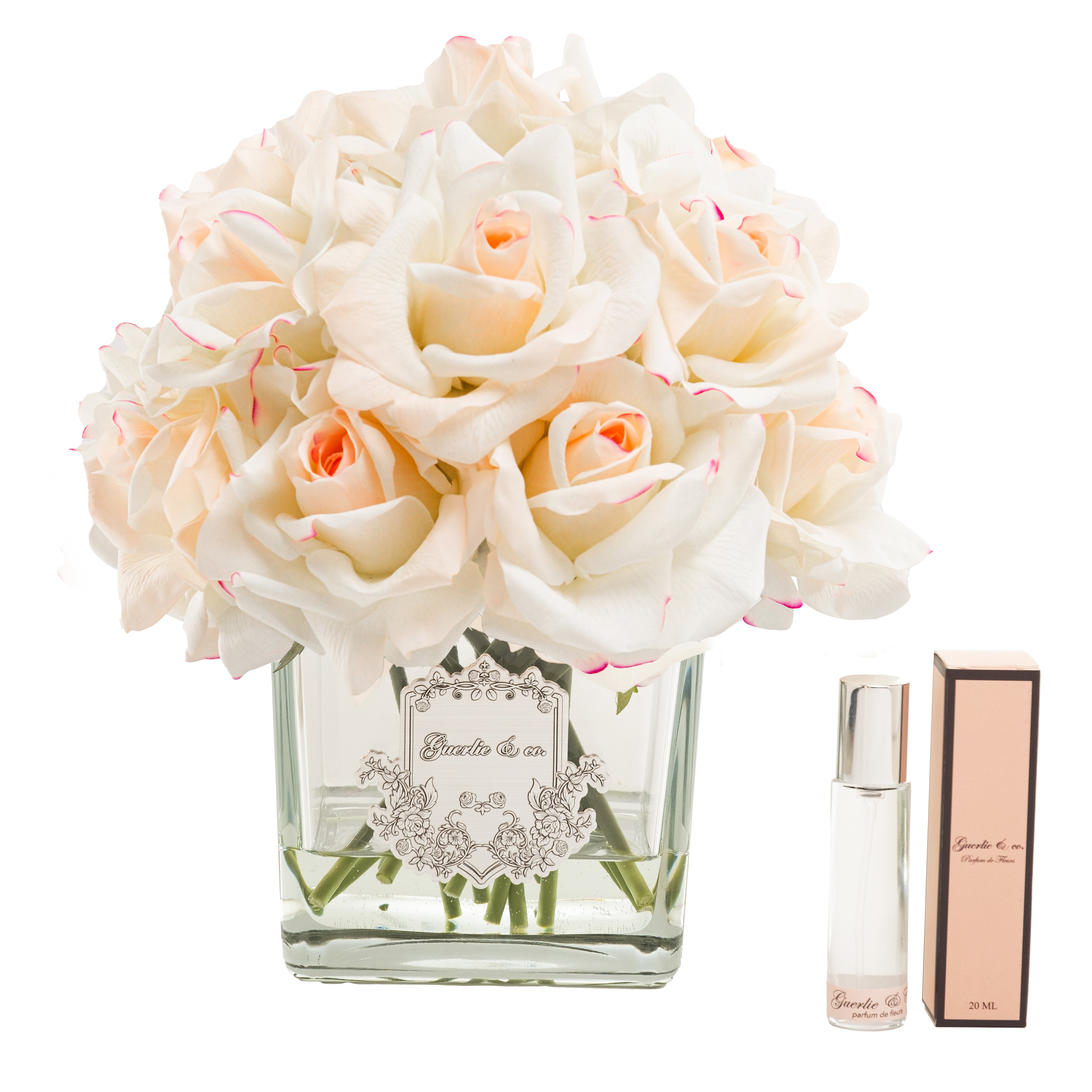 Krem Pembe 15 Gül Kare Cam Gümüş