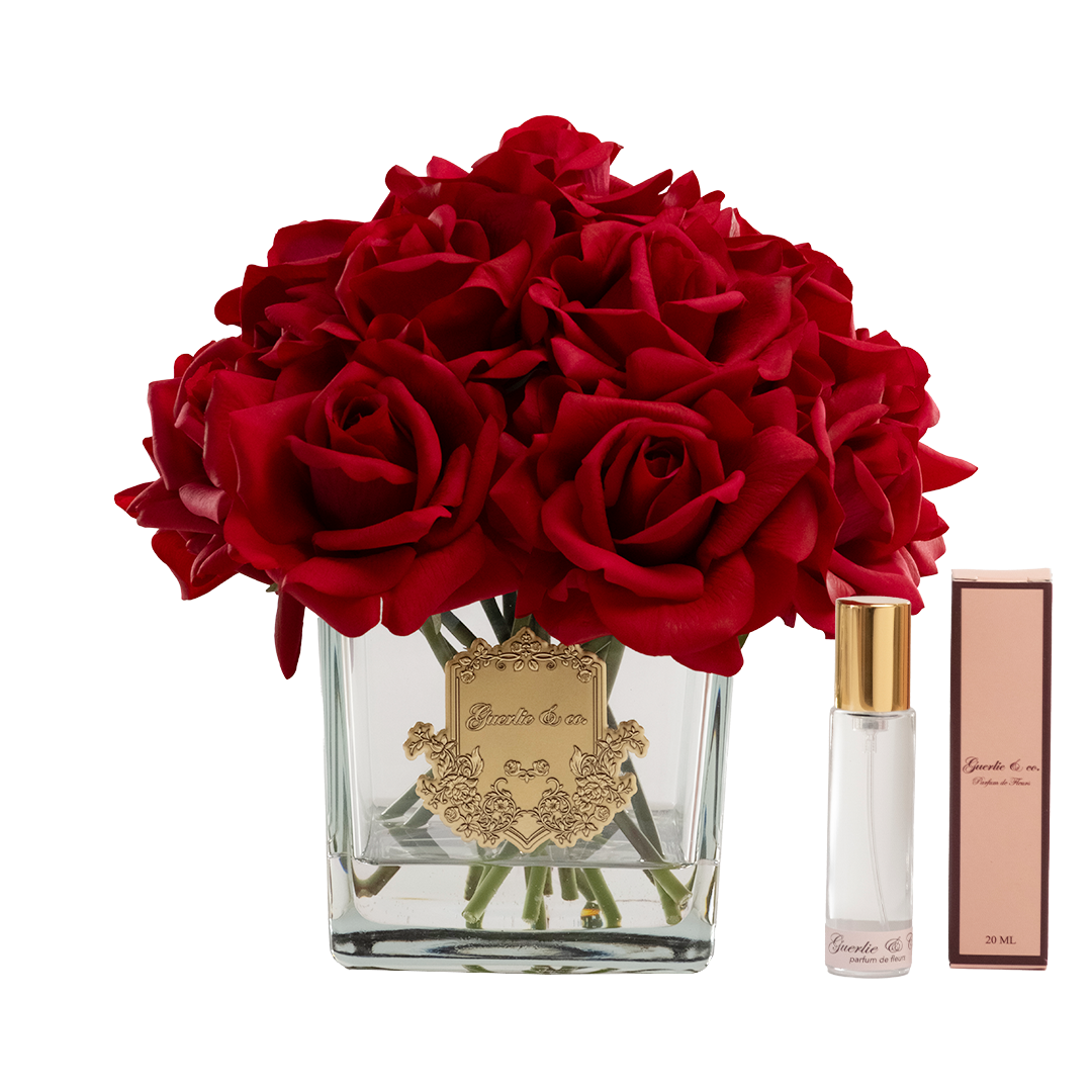 Guerlie&co. Claret Red 15 Rose Square Glass Gold