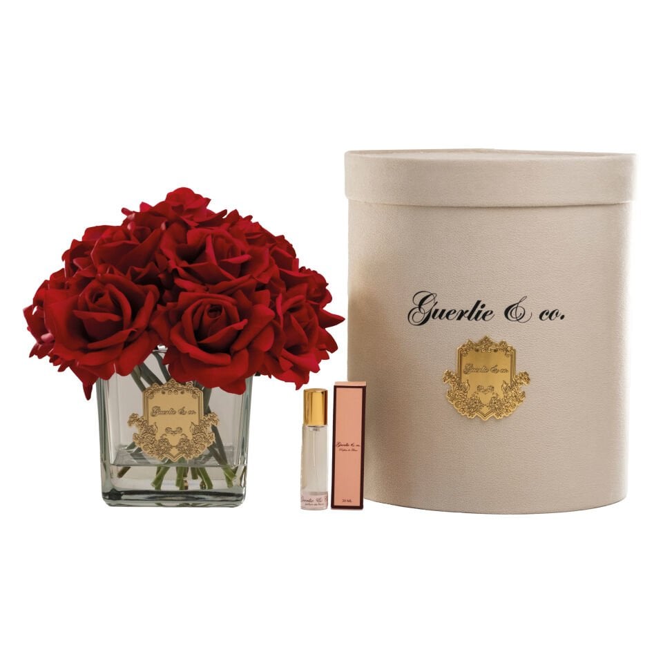 Guerlie&co. Claret Red 15 Rose Square Glass Gold