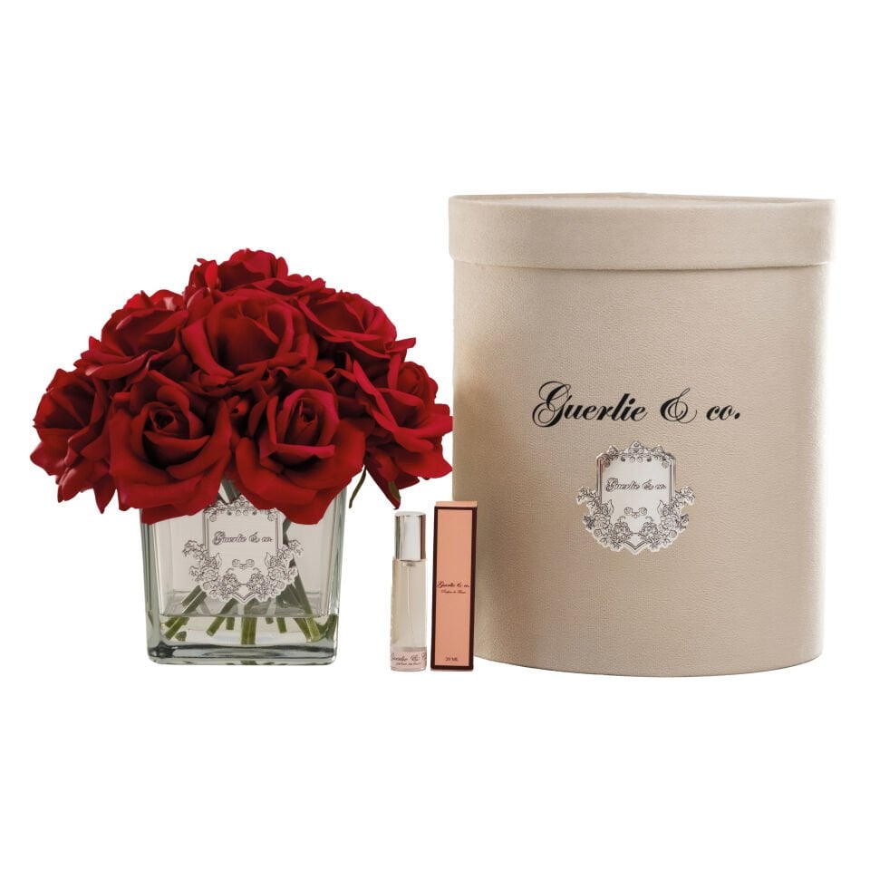Guerlie&co. Kırmızı 15 Gül Kare Cam Gümüş