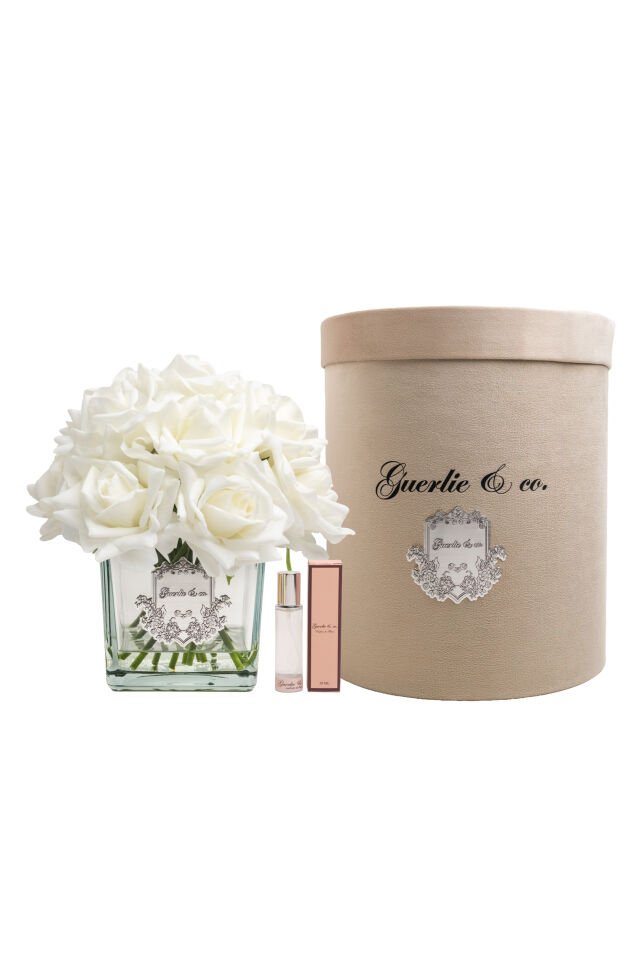 Guerlie&co. Beyaz 15 Gül Kare Cam Gümüş