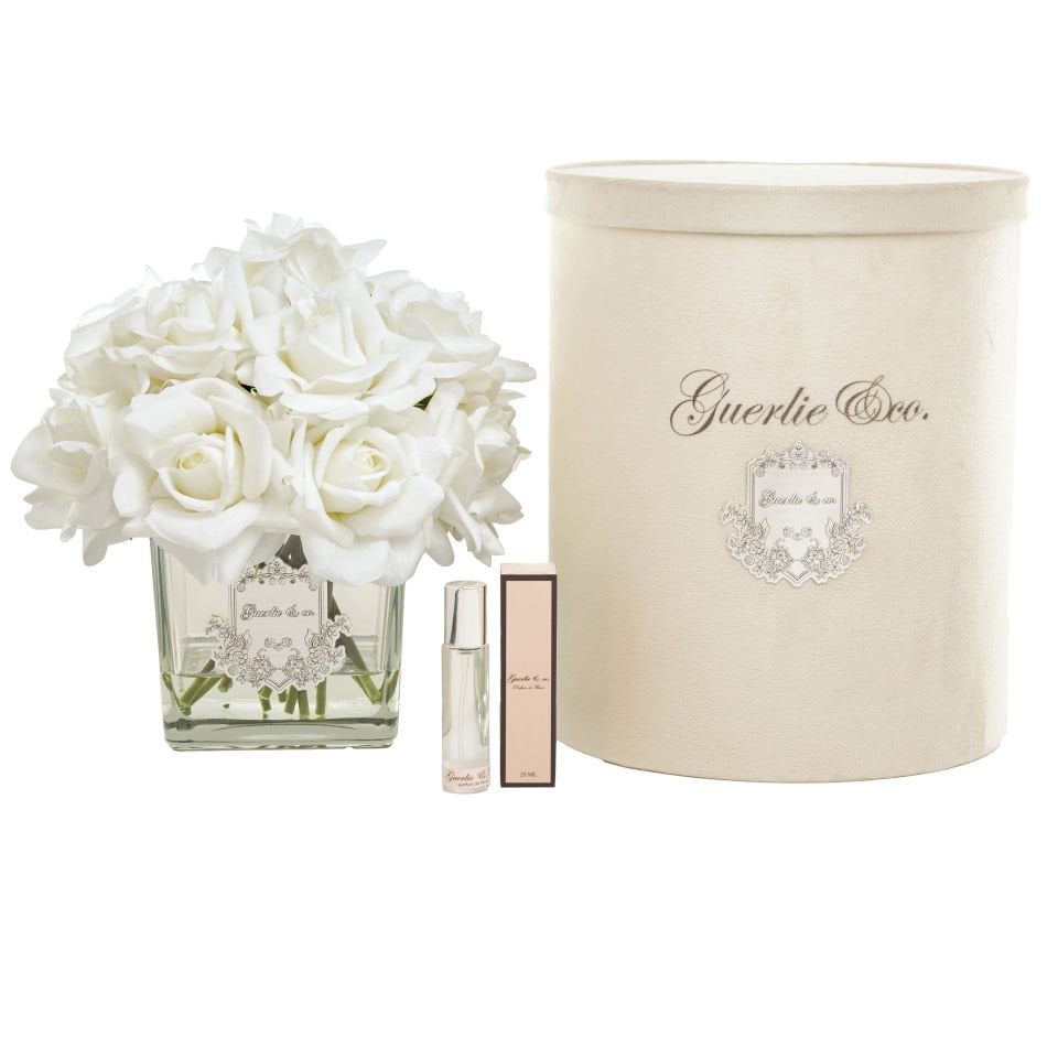 Guerlie&co. Beyaz 15 Gül Kare Cam Gümüş