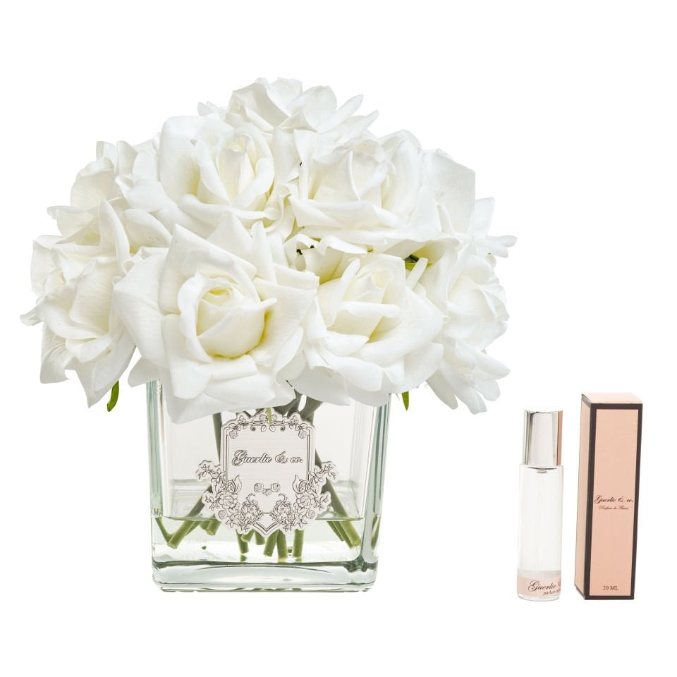 Guerlie&co. Beyaz 15 Gül Kare Cam Gümüş