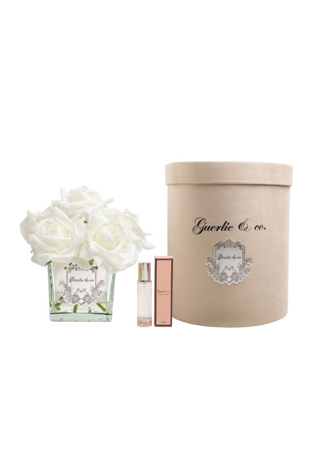 Guerlie&co. Beyaz 7 Gül Kare Cam Gümüş