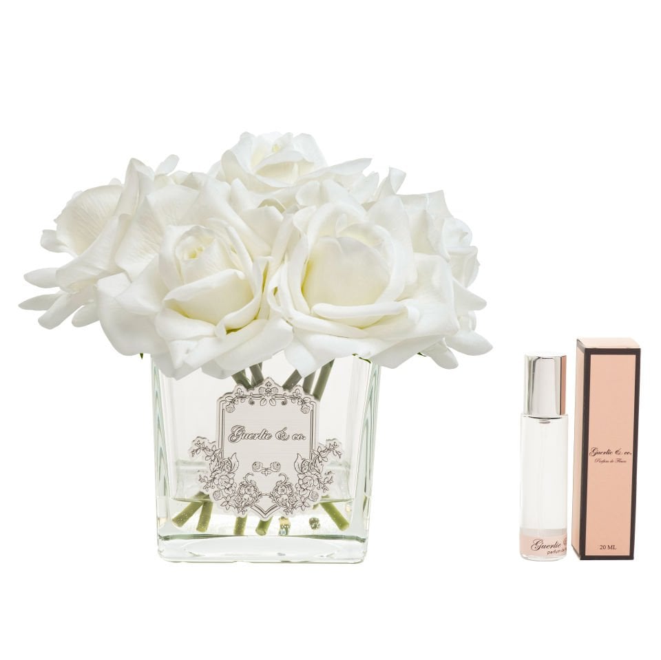 Guerlie&co. Beyaz 7 Gül Kare Cam Gümüş