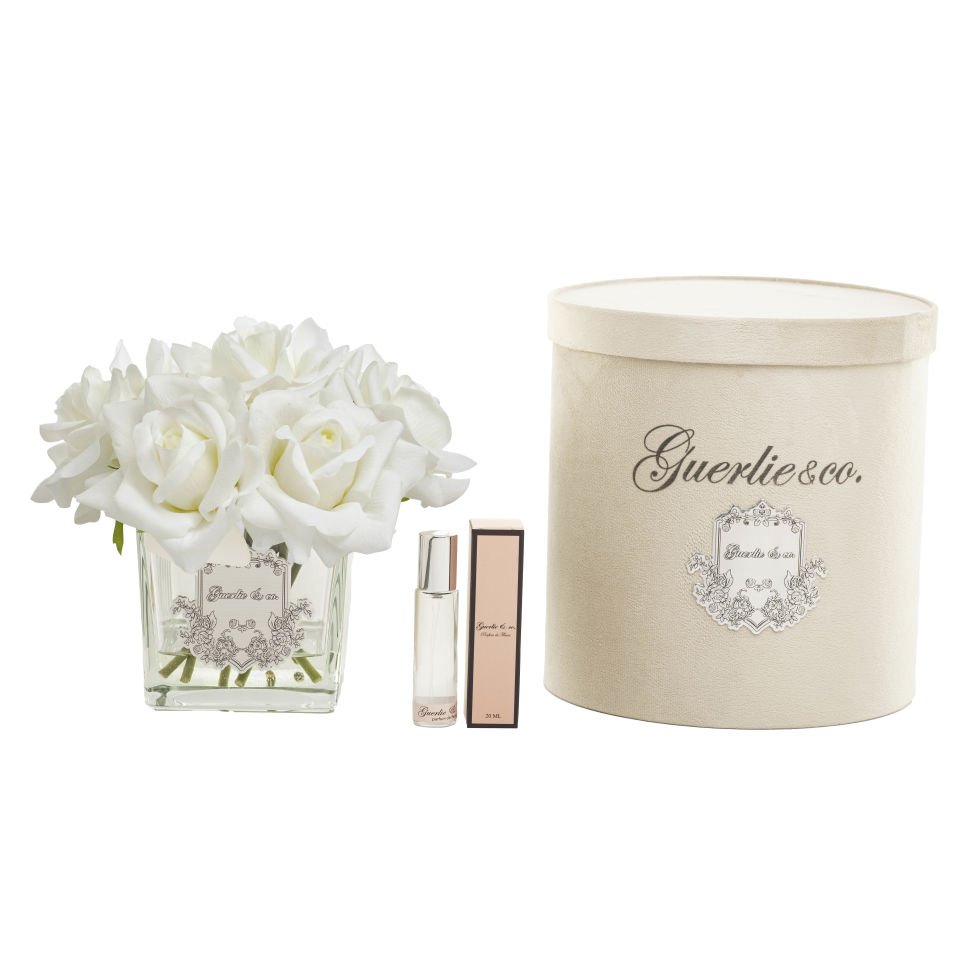 Guerlie&co. Beyaz 7 Gül Kare Cam Gümüş