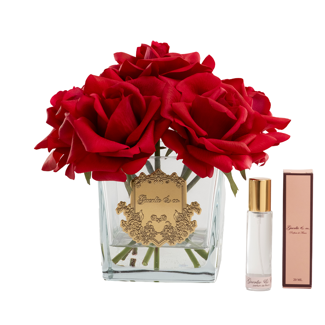 Guerlie&co. Kırmızı 7 Gül Kare Cam Gold