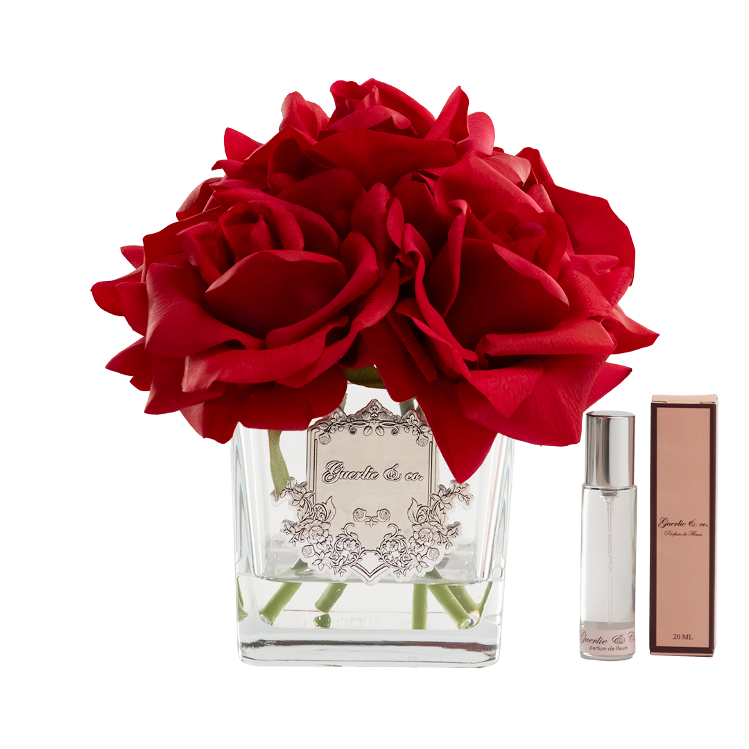 Guerlie&co. Claret Red 4 Roses Square Glass Silver