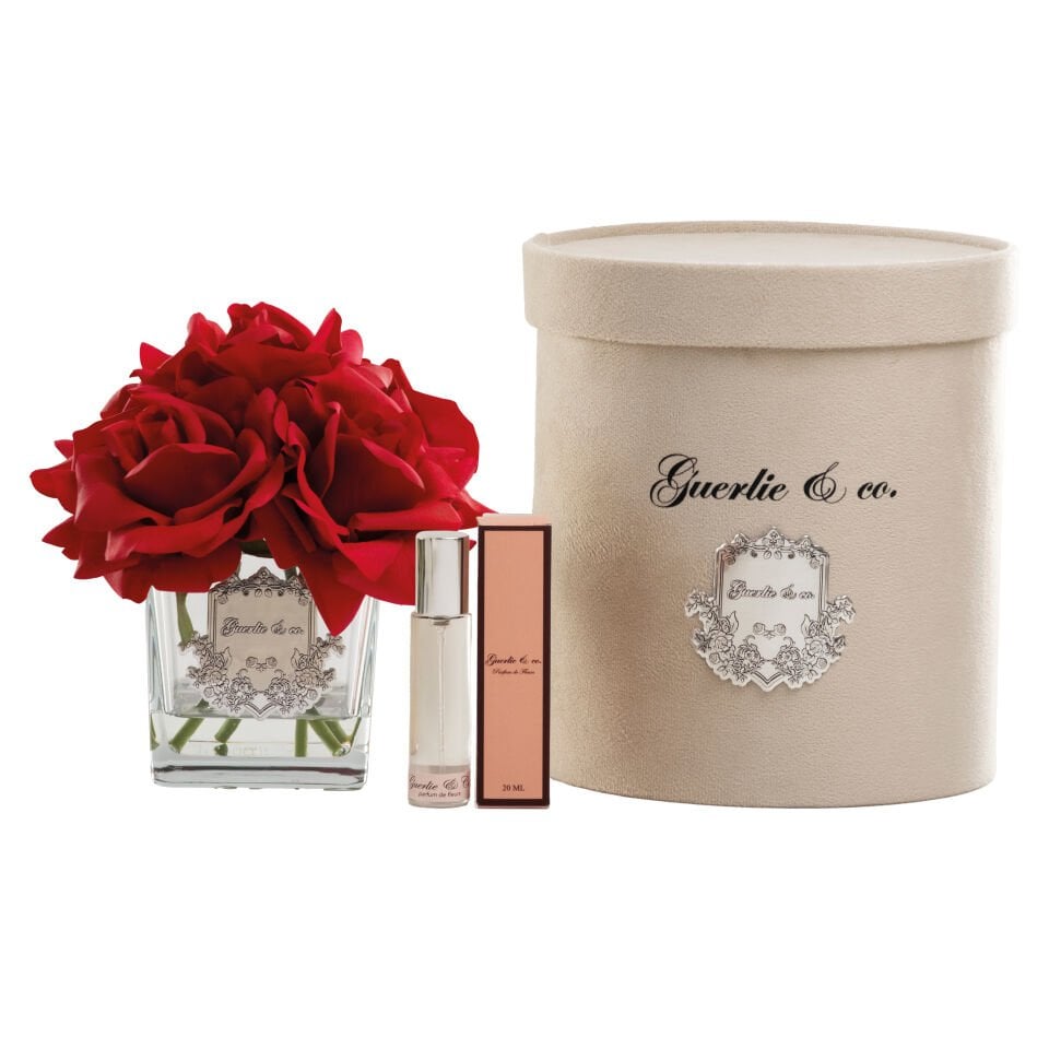 Guerlie&co. Kırmızı 5 Gül Kare Cam Gümüş