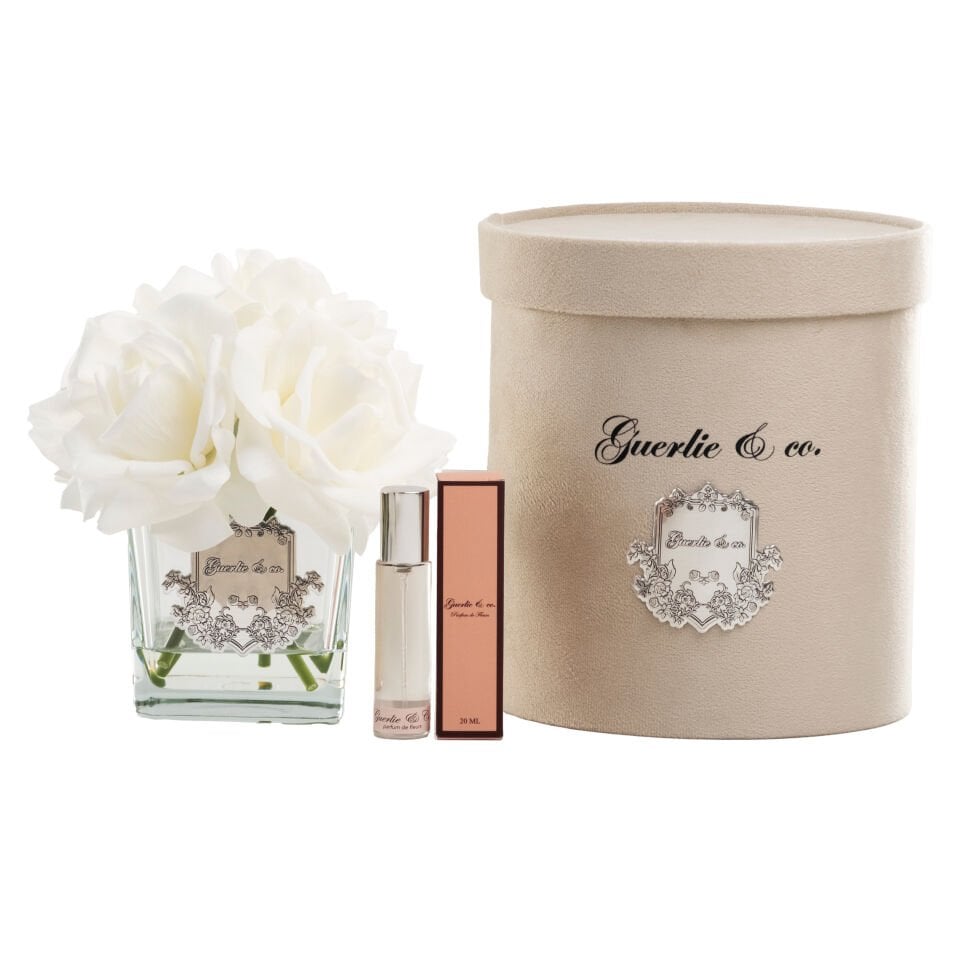 Guerlie&co. Beyaz 5 Gül Kare Cam Gümüş