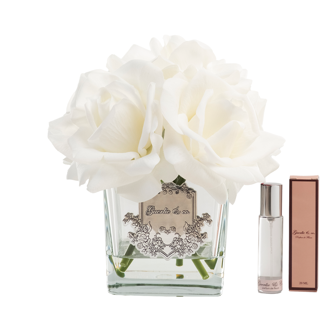 Guerlie&co. Beyaz 5 Gül Kare Cam Gümüş