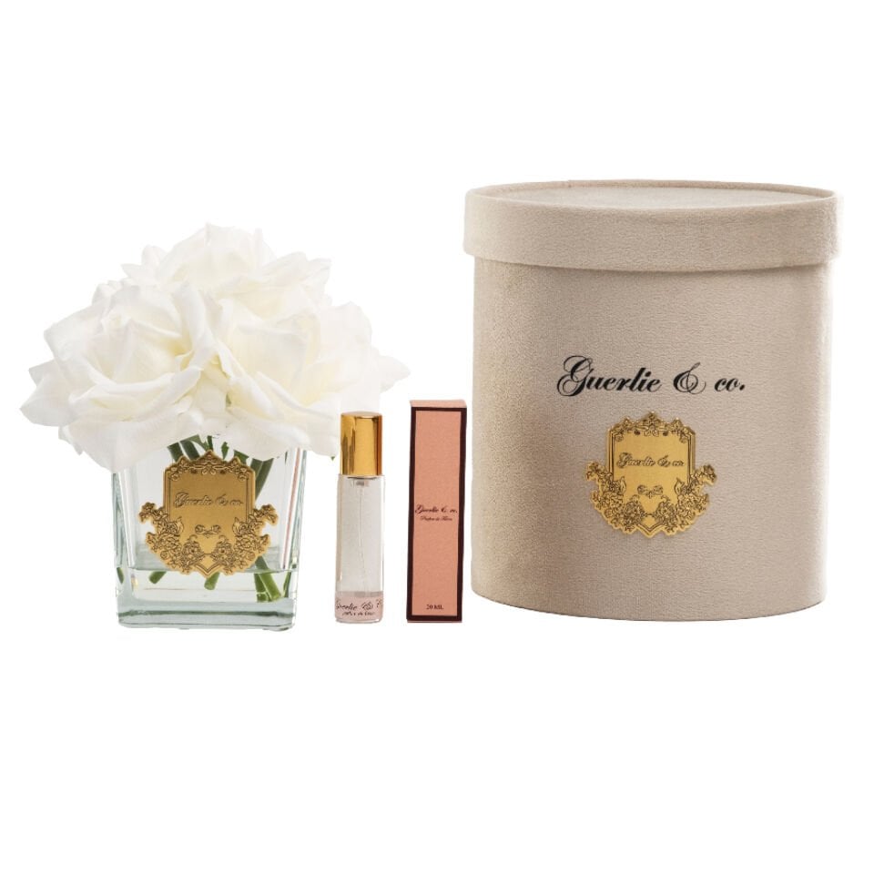 Guerlie&co. Beyaz 5 Gül Kare Cam Gold