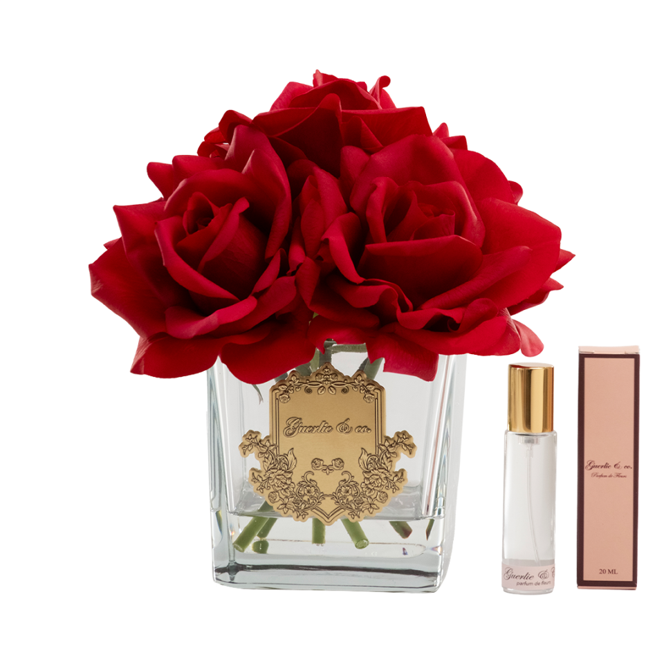 Guerlie&co. Kırmızı 5 Gül Kare Cam Gold