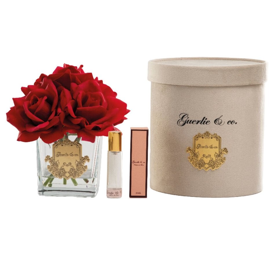 Guerlie&co. Kırmızı 5 Gül Kare Cam Gold