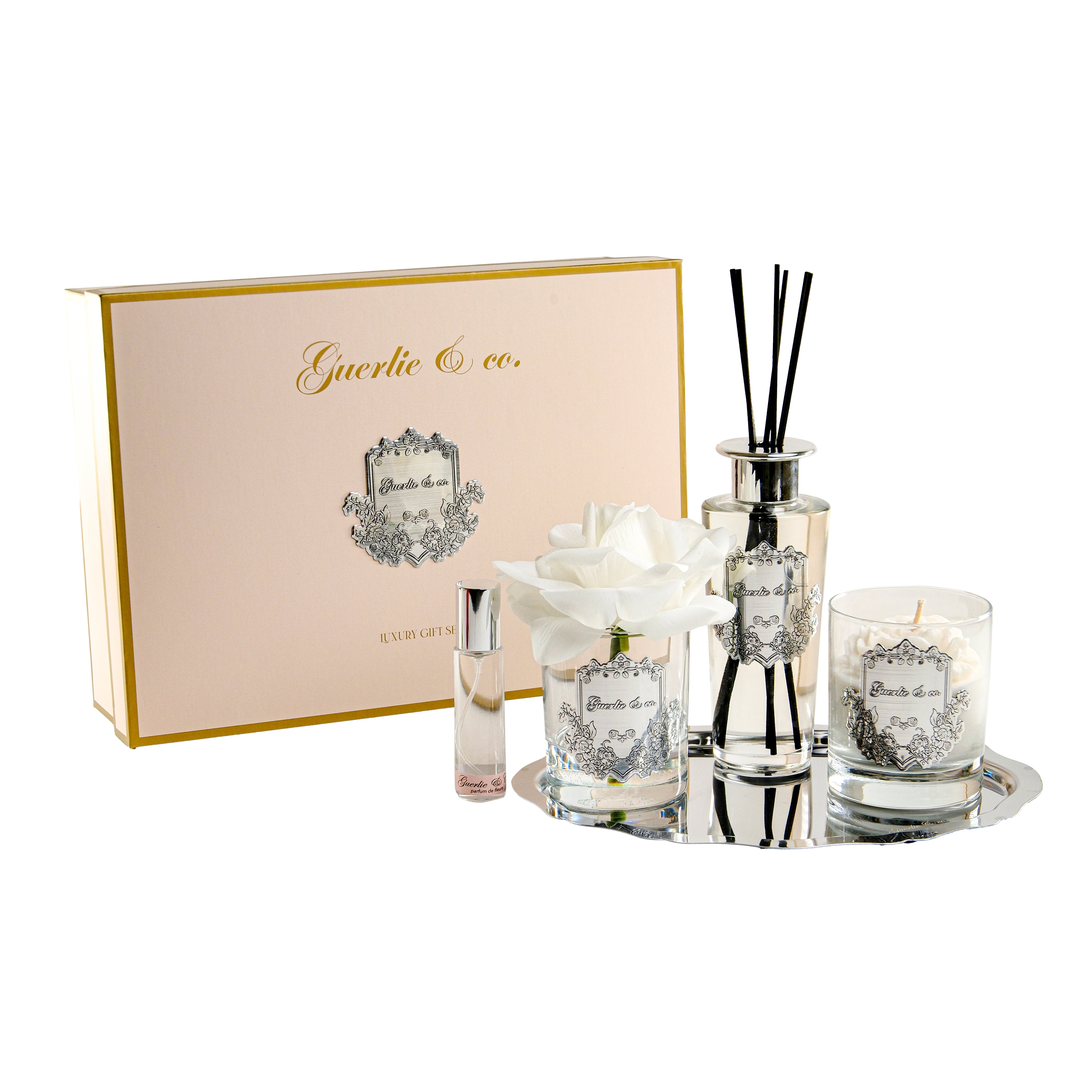 Guerlie&co. Luxury Silver Set White Rose