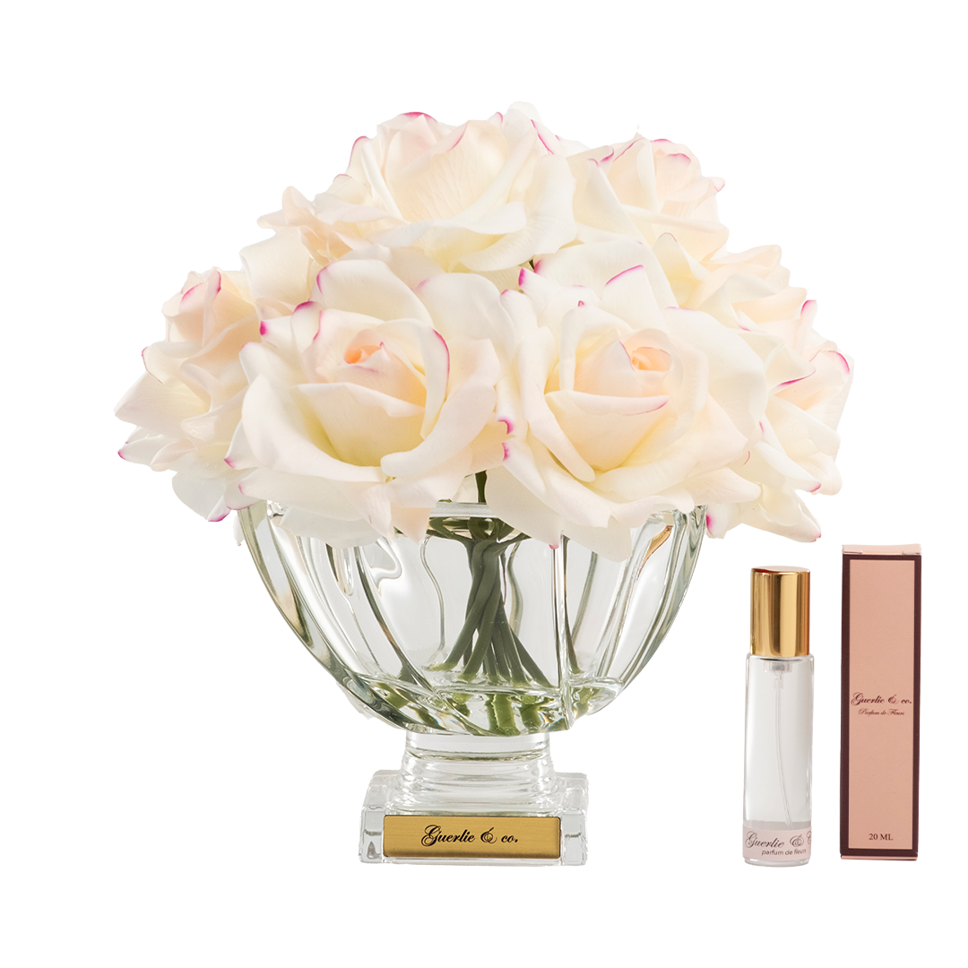 Krem Pembe 10 İri Gül Kristal Cam