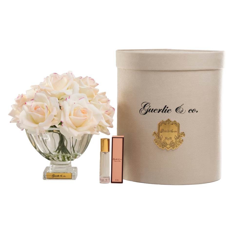 Krem Pembe 10 İri Gül Kristal Cam