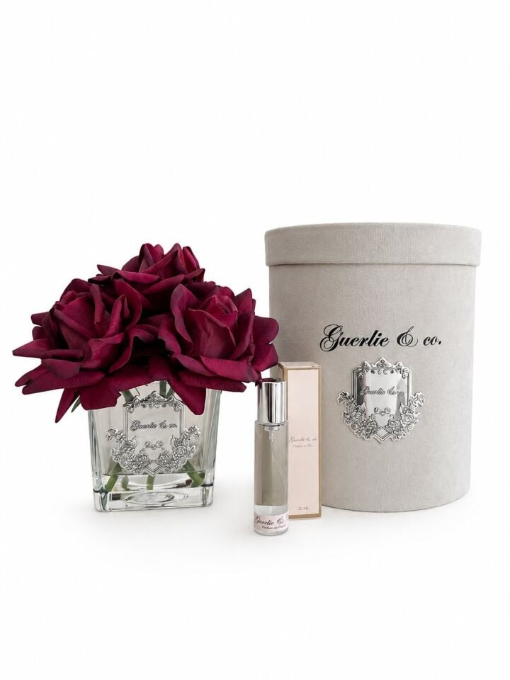 Guerlie&co. Koyu Bordo 5 Gül Kare Cam Gümüş