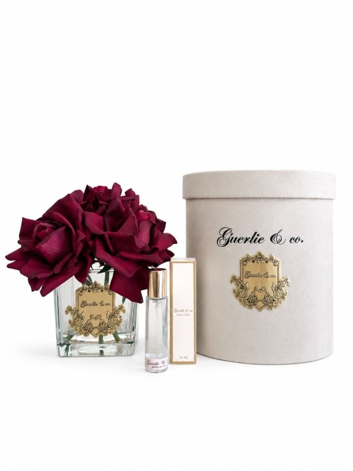 Guerlie&co. Koyu Bordo 5 Gül Kare Cam Gold