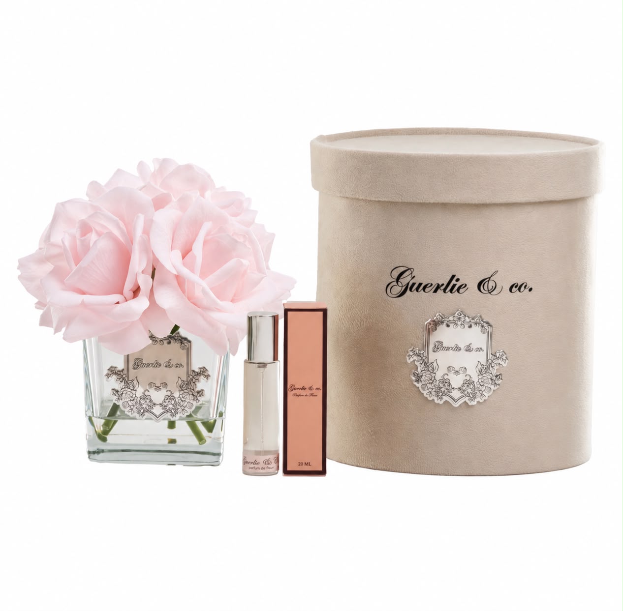 Guerlie&co. Soft Pembe 5 Gül Kare Cam Gümüş