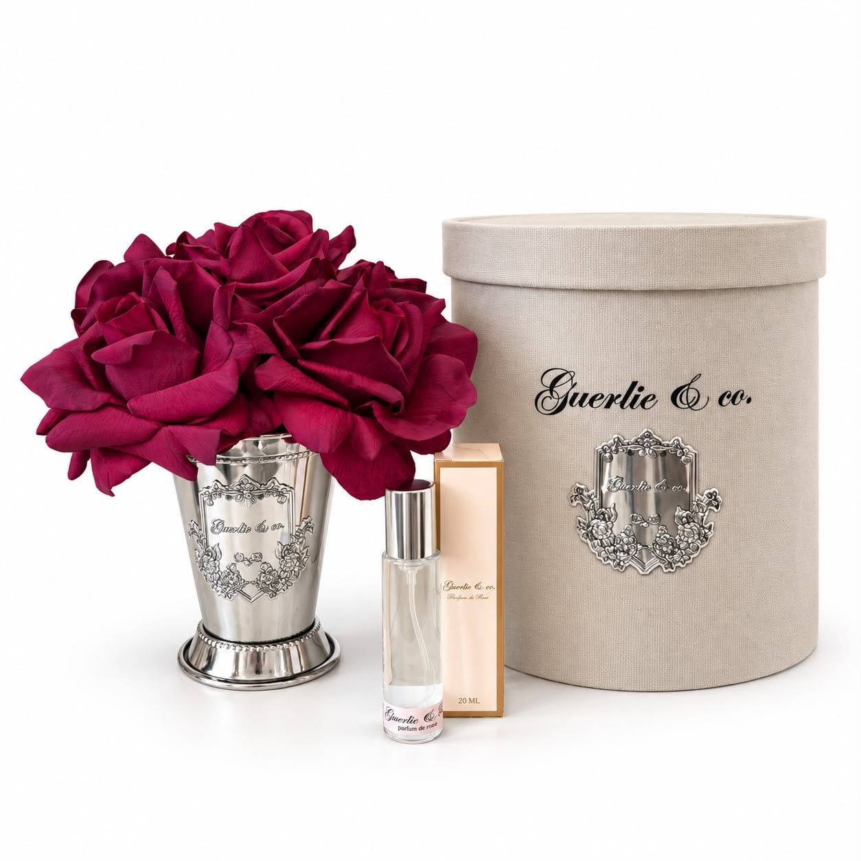 Guerlie&co. Koyu Bordo 5 Gül Çelik Vazo Gümüş