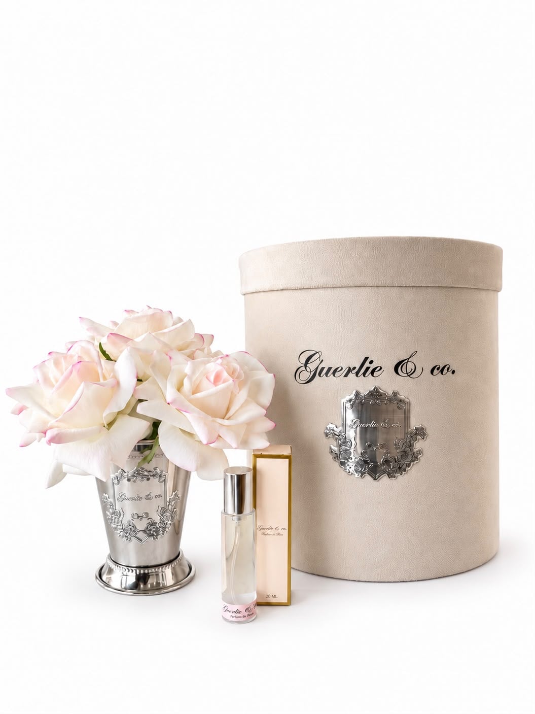 Guerlie&co. Krem Pembe 5 Gül Çelik Vazo Gümüş
